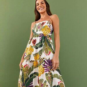 Farm Rio Anthropologie Striped Forest Maxi Dress Tropical Jungle NWT (Size: XL)